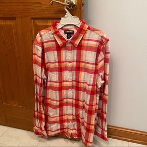 Lands end womens button down red and Orange fleece